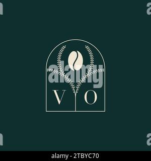VO Unique and simple logo design combination of letters and coffee bean Stock Vector