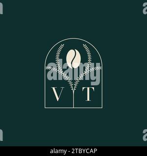 VT Unique and simple logo design combination of letters and coffee bean Stock Vector
