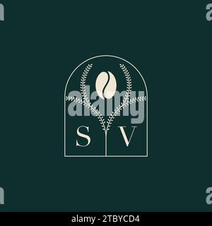 SV Unique and simple logo design combination of letters and coffee bean Stock Vector