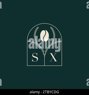 SX Unique and simple logo design combination of letters and coffee bean Stock Vector