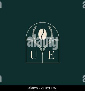 UE Unique and simple logo design combination of letters and coffee bean Stock Vector
