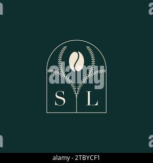 SL Unique and simple logo design combination of letters and coffee bean Stock Vector