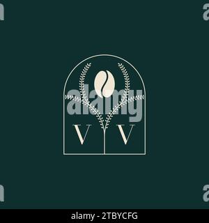 VV Unique and simple logo design combination of letters and coffee bean Stock Vector