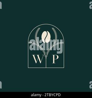 WP Unique and simple logo design combination of letters and coffee bean Stock Vector