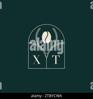 XT Unique and simple logo design combination of letters and coffee bean Stock Vector