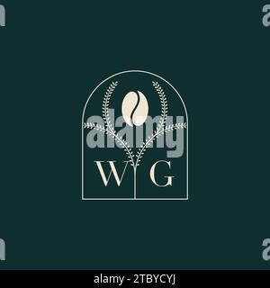 WG Unique and simple logo design combination of letters and coffee bean Stock Vector