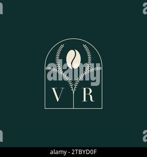 VR Unique and simple logo design combination of letters and coffee bean Stock Vector