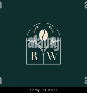 RW Unique and simple logo design combination of letters and coffee bean Stock Vector