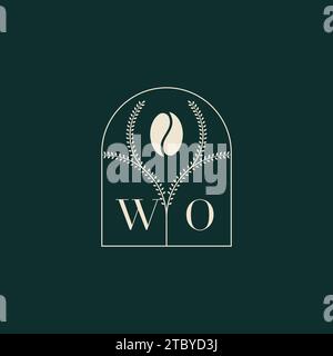 WO Unique and simple logo design combination of letters and coffee bean Stock Vector