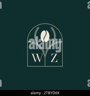 WZ Unique and simple logo design combination of letters and coffee bean Stock Vector