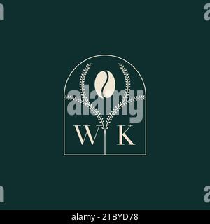 WK Unique and simple logo design combination of letters and coffee bean Stock Vector
