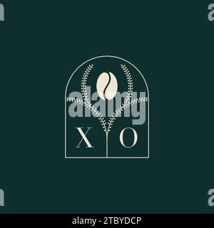 XO Unique and simple logo design combination of letters and coffee bean Stock Vector