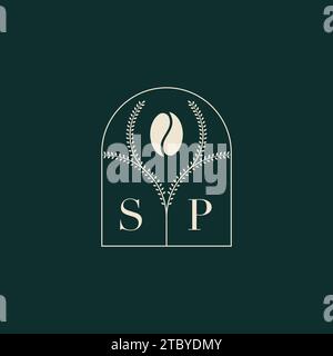SP Unique and simple logo design combination of letters and coffee bean Stock Vector