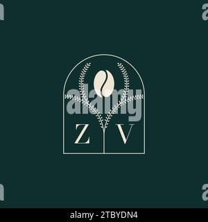 ZV Unique and simple logo design combination of letters and coffee bean Stock Vector
