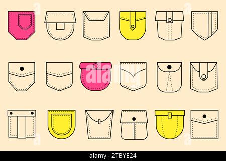 Patch pocket. Set of uniform patch pockets shapes for clothes, dress,  shirt, casual denim style. Isolated icons Stock Vector Image & Art - Alamy