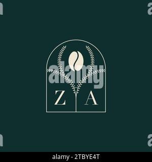 ZA Unique and simple logo design combination of letters and coffee bean Stock Vector