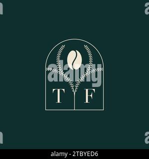 TF Unique and simple logo design combination of letters and coffee bean Stock Vector