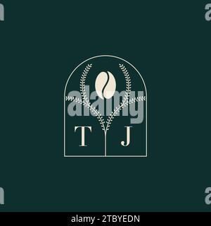 TJ Unique and simple logo design combination of letters and coffee bean Stock Vector