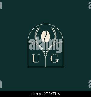 UG Unique and simple logo design combination of letters and coffee bean Stock Vector