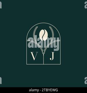 VJ Unique and simple logo design combination of letters and coffee bean Stock Vector