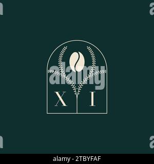 XI Unique and simple logo design combination of letters and coffee bean Stock Vector