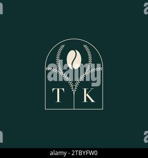 TK Unique and simple logo design combination of letters and coffee bean Stock Vector