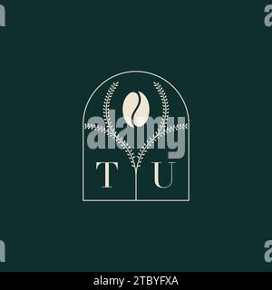 TU Unique and simple logo design combination of letters and coffee bean Stock Vector