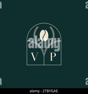 VP Unique and simple logo design combination of letters and coffee bean Stock Vector
