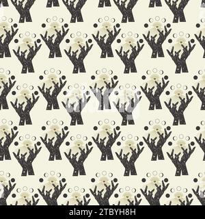 Seamless pattern with mystic eye hands on beige background. Vector tribal illustration. Stock Vector