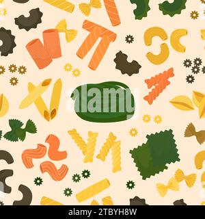 pasta pattern. Italian food seamless texture for restaurant menu and product packaging. Decor textile, wrapping paper wallpaper design. Homemade macar Stock Vector