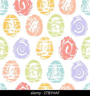 Seamless pattern of colorful Easter chocolate eggs in abstract style. Grunge textures. For wallpaper, fabric, wrapping, background Stock Vector