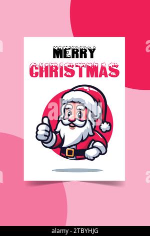 Minimalist Merry Christmas Print ready Card design with Santa Mascot Stock Vector