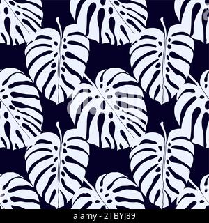 Monstera jungle leaves, floral seamless pattern for fabric textile or wallpapers. Vector tropical jungle leaves modern background. Stock Vector