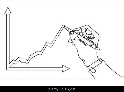 Growth graph concept. Businessman draws a chart of financial growth-Continuous line drawing Stock Vector
