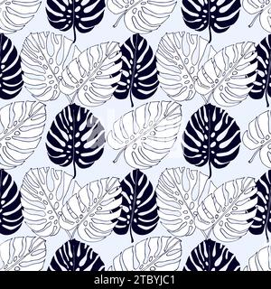 Monstera jungle leaves, floral seamless pattern for fabric textile or wallpapers. Vector tropical jungle leaves modern background. Stock Vector