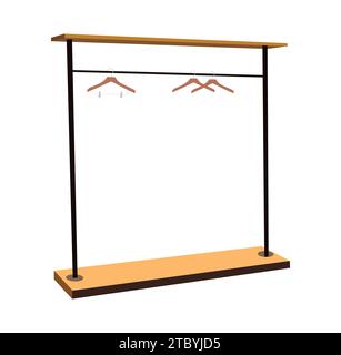 Empty clothes rail with wooden hangers vector. Stock Vector