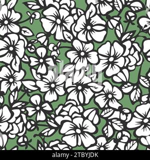 Floral seamless pattern with garden flowers. Abstract design of leaves and flowers. Design of blossom and leaves made for fabric, textile or wallpaper Stock Vector