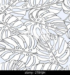Monstera jungle leaves, floral seamless pattern for fabric textile or wallpapers. Vector tropical jungle leaves modern background. Stock Vector