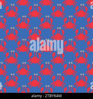 The crab seamless pattern on the blue background Stock Vector