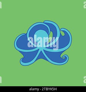 The blue octopus on the light green background Stock Vector