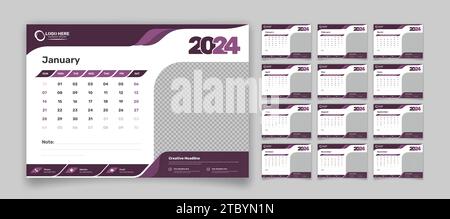 12 Pages modern corporate desk calendar template for the year 2024 with  abstract gradient shapes and an image placeholder Stock Vector Image & Art  - Alamy