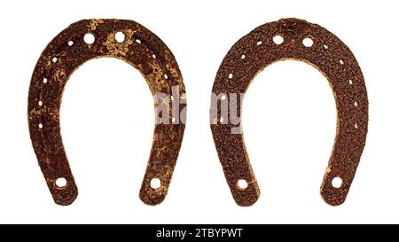 Rusty German horseshoe of the Second World War. Isolated on white Stock Photo
