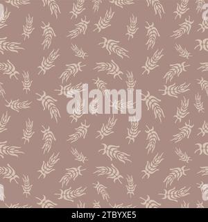 Greenery line art leaves, hand drawn simple floral seamless pattern, pastel color. Vector background for prints, textile fabric, wallpapers,scrapbook, Stock Vector