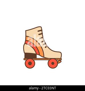 Retro roller skates outline color icon. Vintage rollerblades. Cartoon 70s 80s inspired nostalgia inline skating boots. Vector illustration isolated on Stock Vector