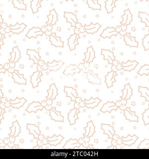 Seamless pastel monochrome pattern with Christmas botanical greenery plants. Endless texture for gift wrap, wallpaper, web banner, wrapping paper and Stock Vector