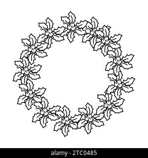 Christmas botanical greenery plants circle wreath. Endless texture for gift tag, card or invitations, web banner, scrapbook. Vector holiday background Stock Vector