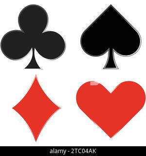 Vector illustration of the four card suits Symbols – Clubs, Spades, Diamonds and Hearts Illustration Stock Vector