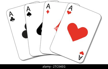 Vector illustration of four card fanned with the suits Symbols – Clubs, Spades, Diamonds and Hearts Illustration Stock Vector