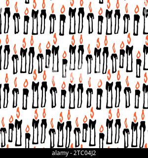 Cozy seamless pattern with doodle hand drawn elements of candle. Endless texture for gift wrap, wallpaper, web banner, wrapping paper and fabric. Vect Stock Vector