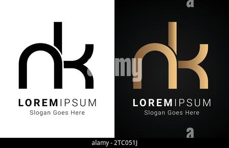 Luxury Initial NK or KN Monogram Text Letter Logo Design Stock Vector
